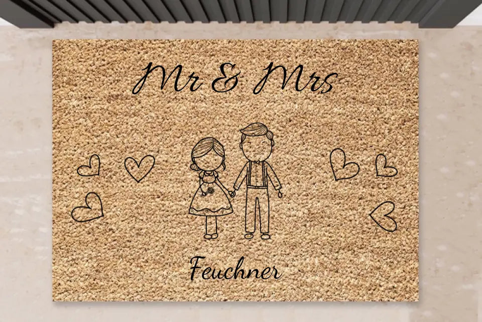 Strichmännchen - Personalisierte Fußmatte zur Hochzeit