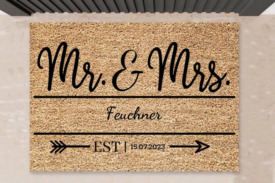 Mr&Mrs Personalisierte Fußmatte zur Hochzeit - Für Ehepaare, Braut & Bräutigam - 03