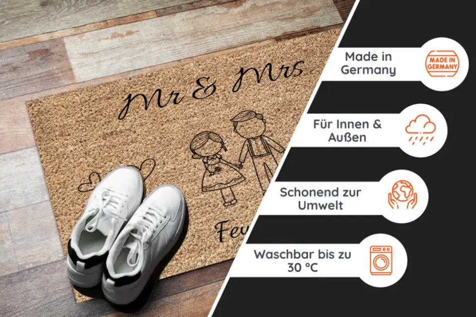 Strichmännchen - Personalisierte Fußmatte zur Hochzeit