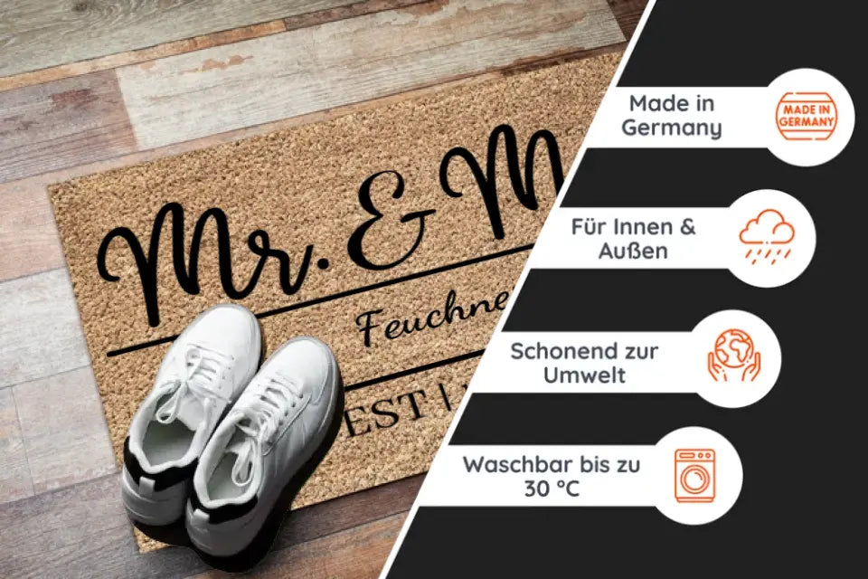 Mr&Mrs Personalisierte Fußmatte zur Hochzeit - Für Ehepaare, Braut & Bräutigam - 03