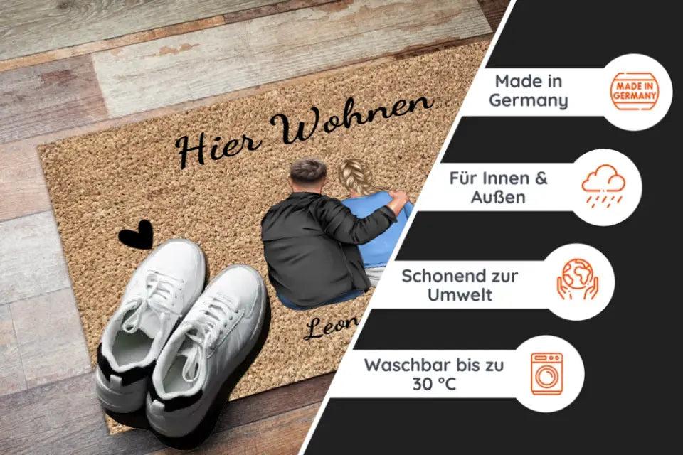 Hier Wohnen - Personalisierte Fußmatte für Paare - Pärchen Fußmatte