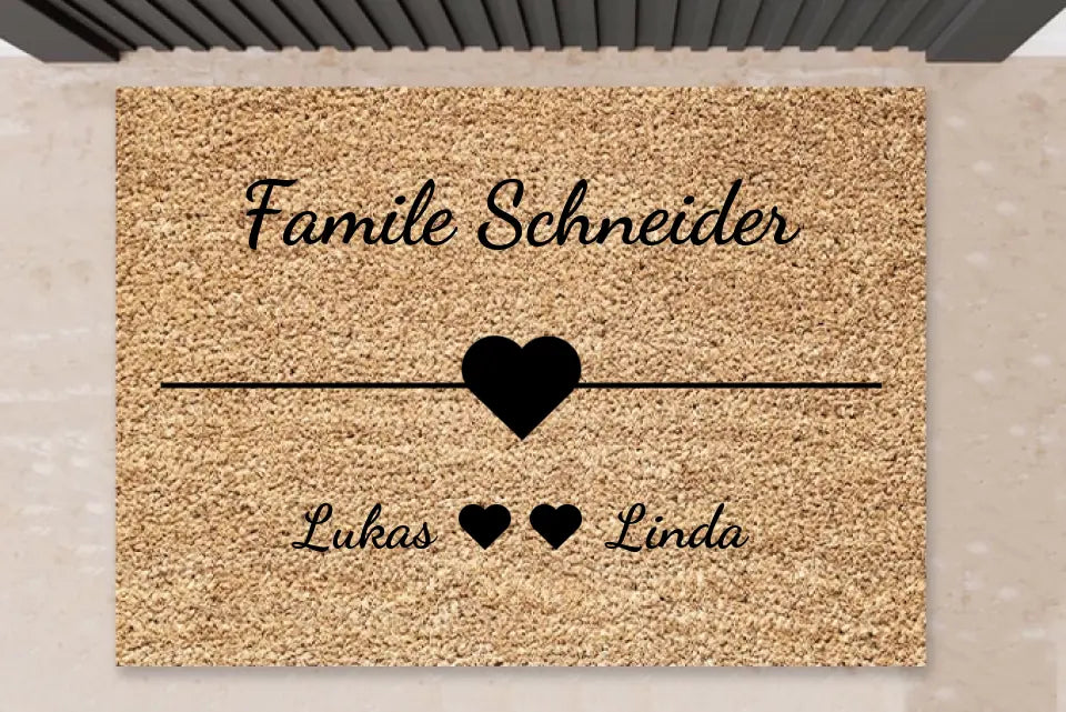 Personalisierte Familien Fußmatte Mit Namen - "Herz"