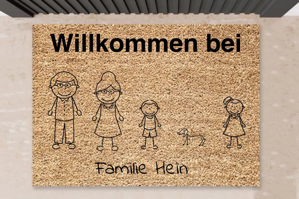 Willkommen Bei - Personalisierte Fußmatte Familie - Strichmännchen