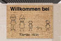 Thumbnail for Willkommen Bei - Personalisierte Fußmatte Familie - Strichmännchen