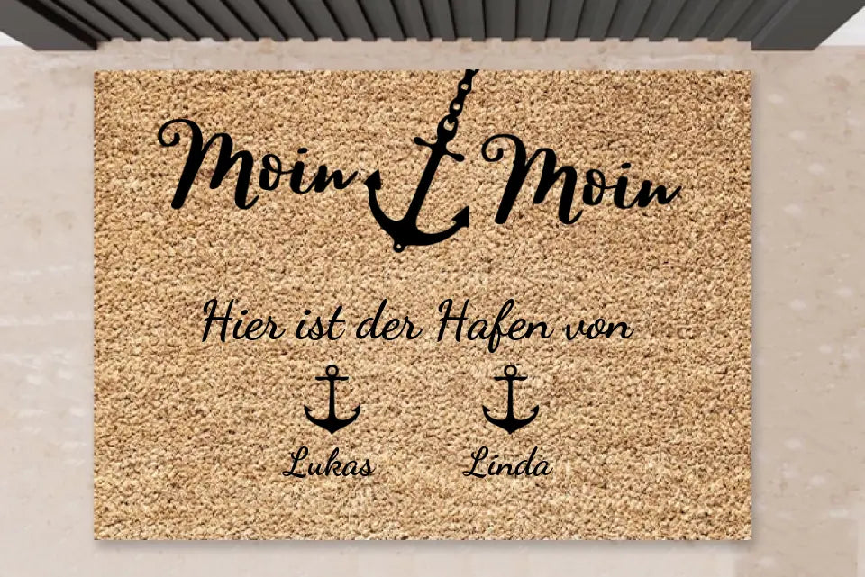 Moin Moin - Personalisierte Fußmatte Familie - "Heimathafen"