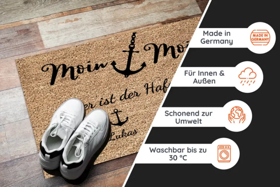 Moin Moin - Personalisierte Fußmatte Familie - "Heimathafen"