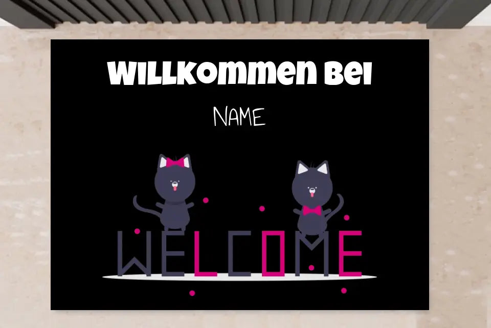 Personalisierte Fußmatte Katzen Motiv - Welcome