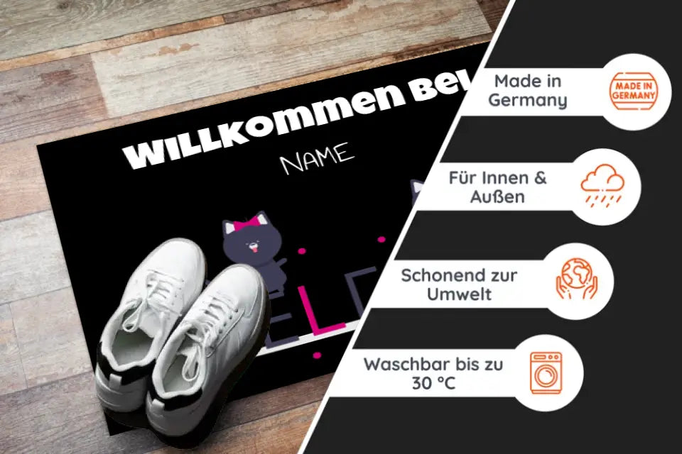Personalisierte Fußmatte Katzen Motiv - Welcome