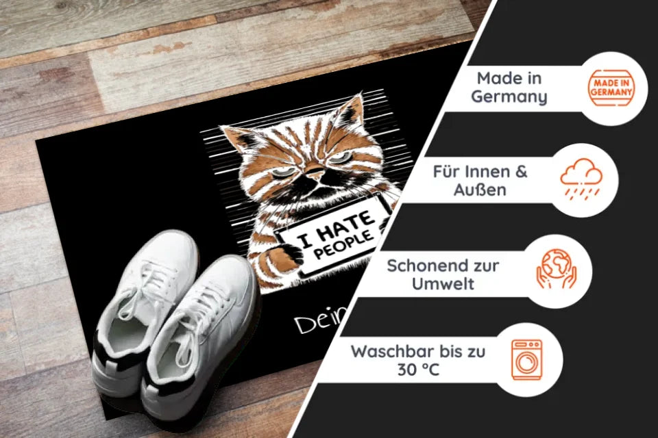 Personalisierte Fußmatte - Ich hasse Menschen "Zombi Cat" - Lustige Fußmatte