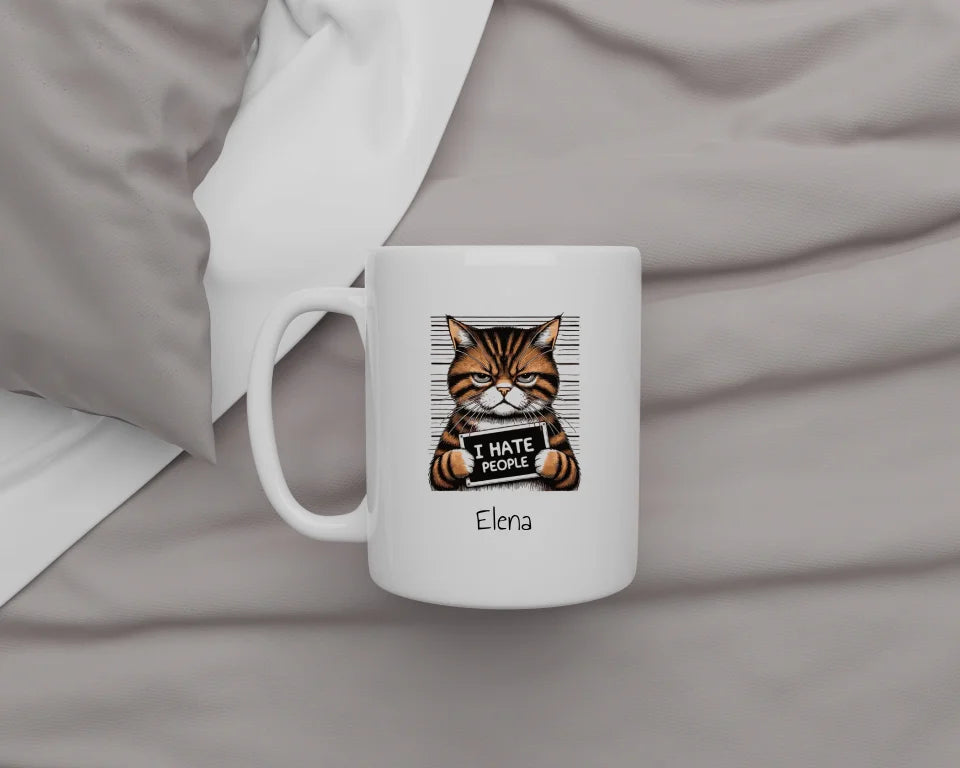 Ich Hasse Menschen - Personalisierte Tasse - I Hate People Cat